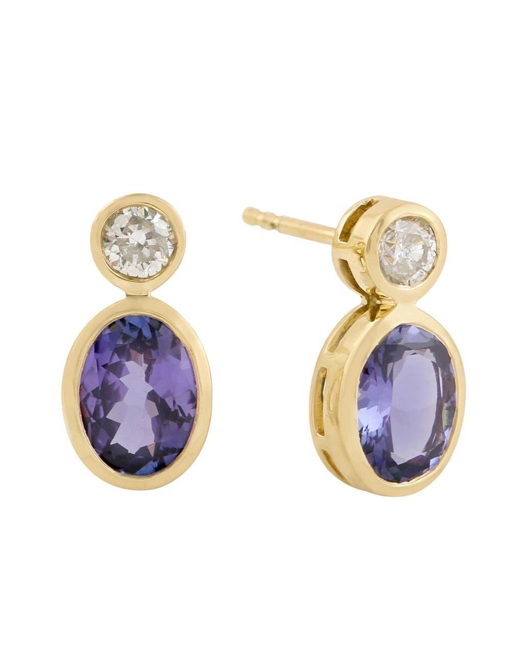 Artisan Blue Tanzanite & Diamond Drop Stud Earrings