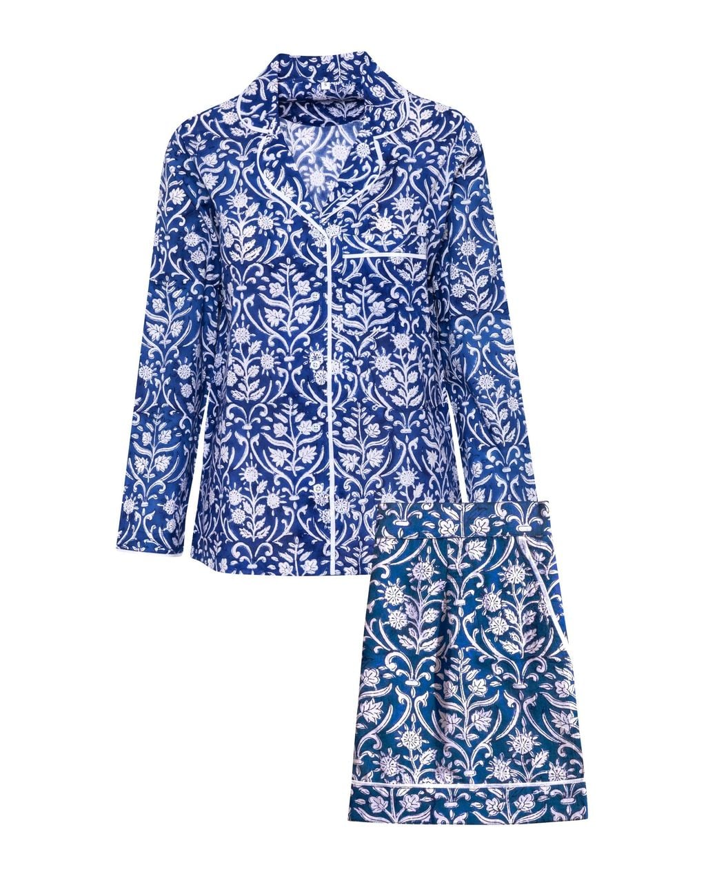 Carolina Benoit Blue Midnight Vine Block Print Short Pajama