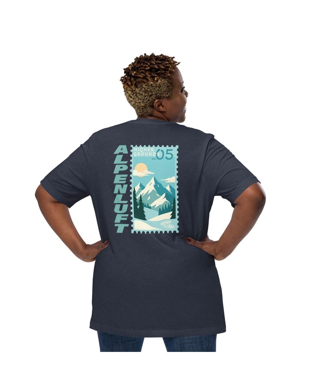 Anchor and Crew Blue Higher Grounds Postmark Organic Cotton T-Shirt