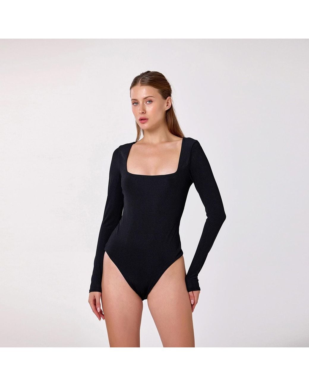 Smart and Joy Black Square Necklinbe Bodysuit