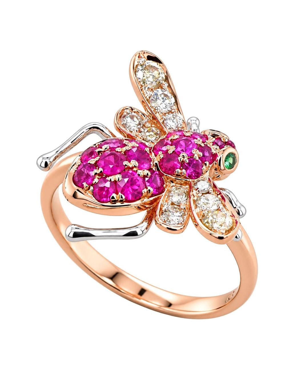 Artisan Pink 18K & Garnet, Ruby & Diamond Bee Ring