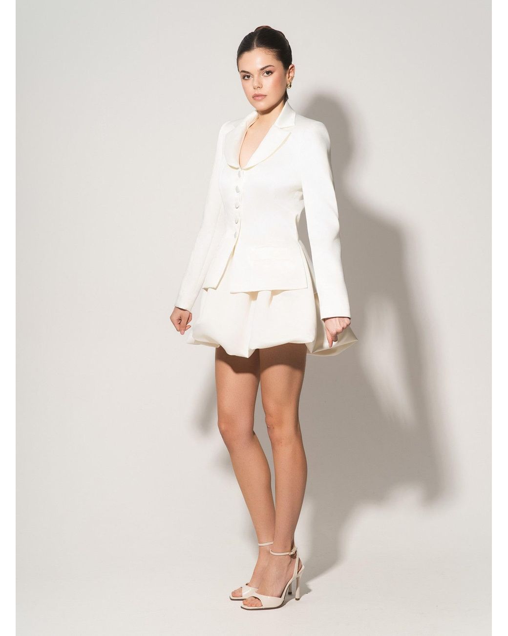 Tia Dorraine White Tailored Satin Blazer