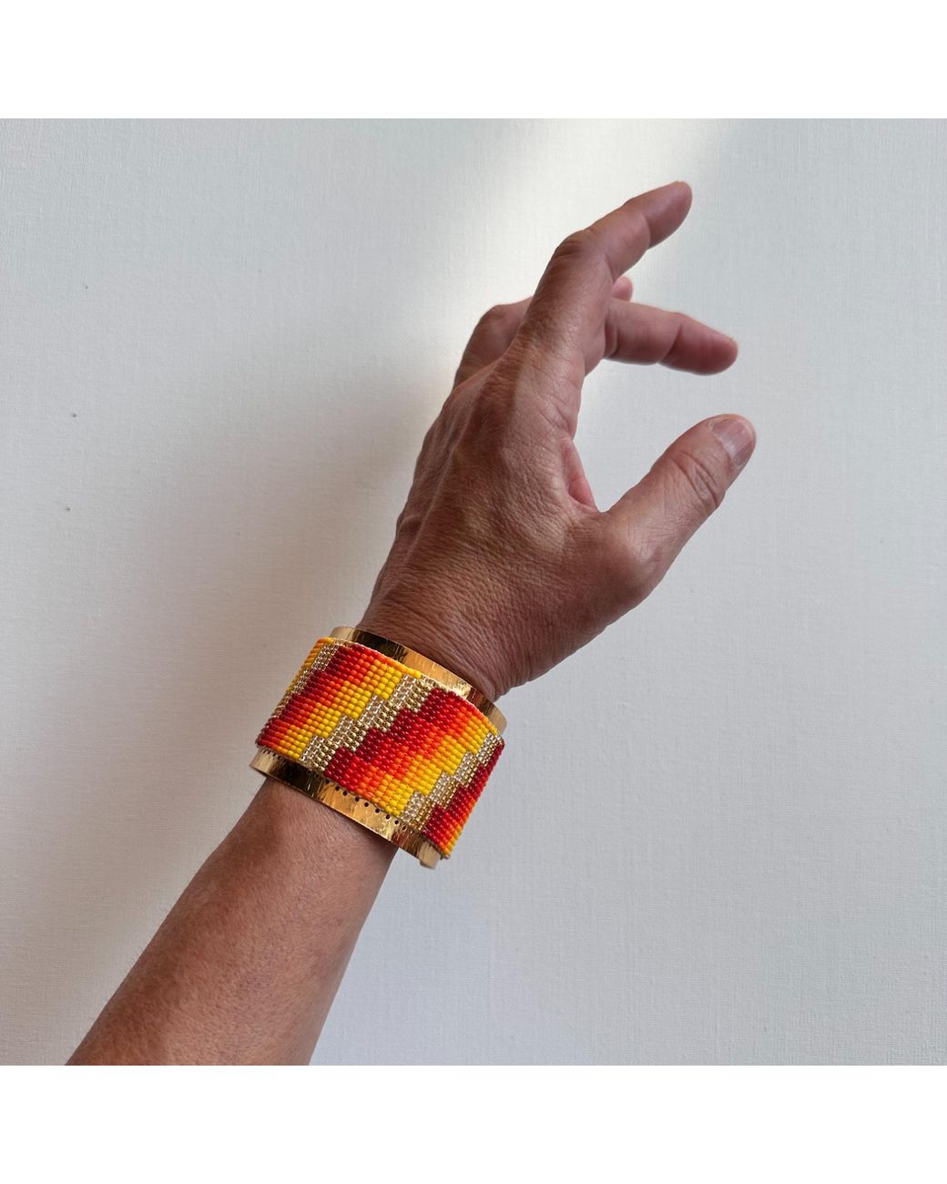 Iliana Arrazola Red Minimalist Deconstructed, Cuff Bracelet, And, Glass Beads, Beaded Jewelry