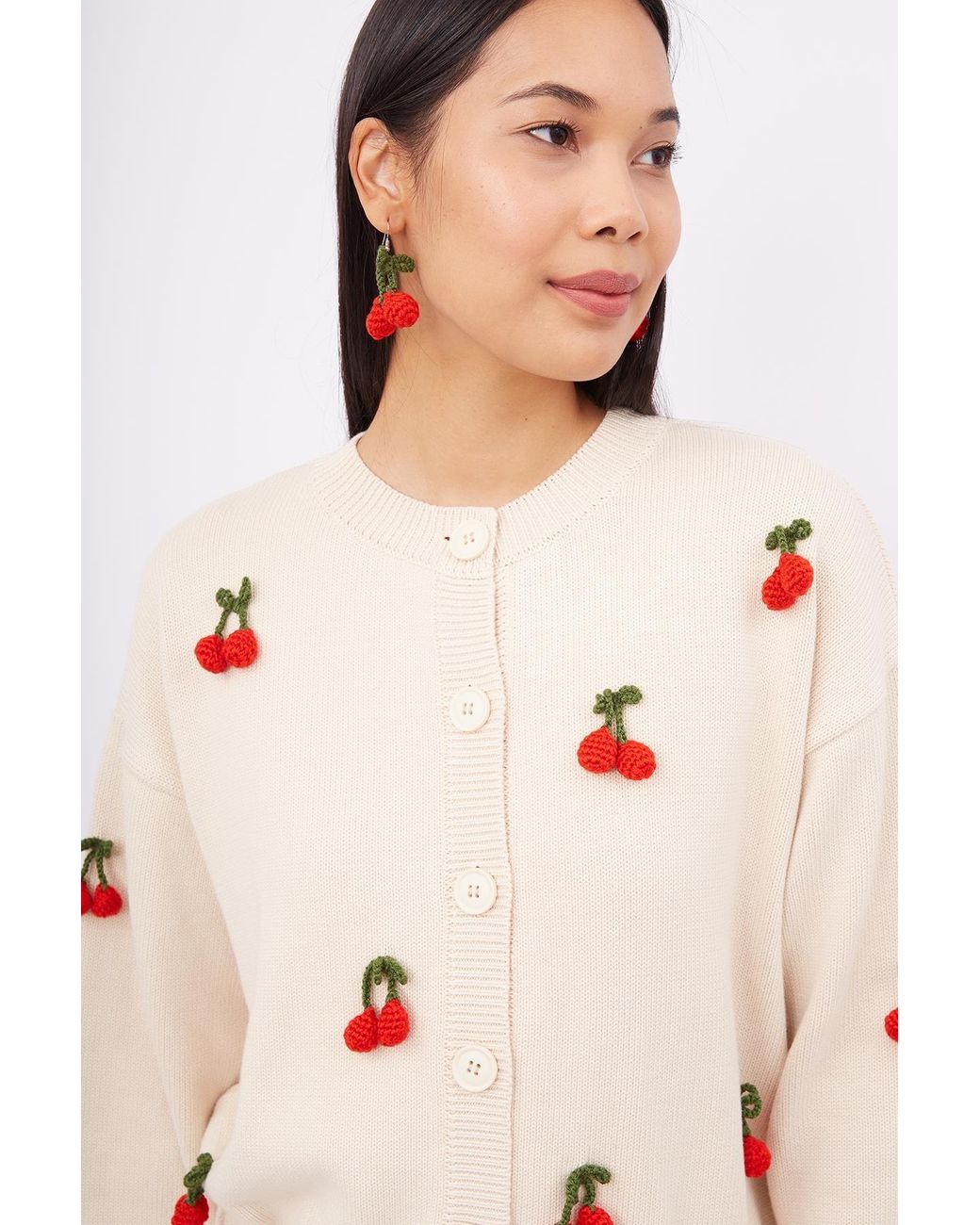 Peraluna Pink Neutrals Cherry Hand Embroidered Cardigan