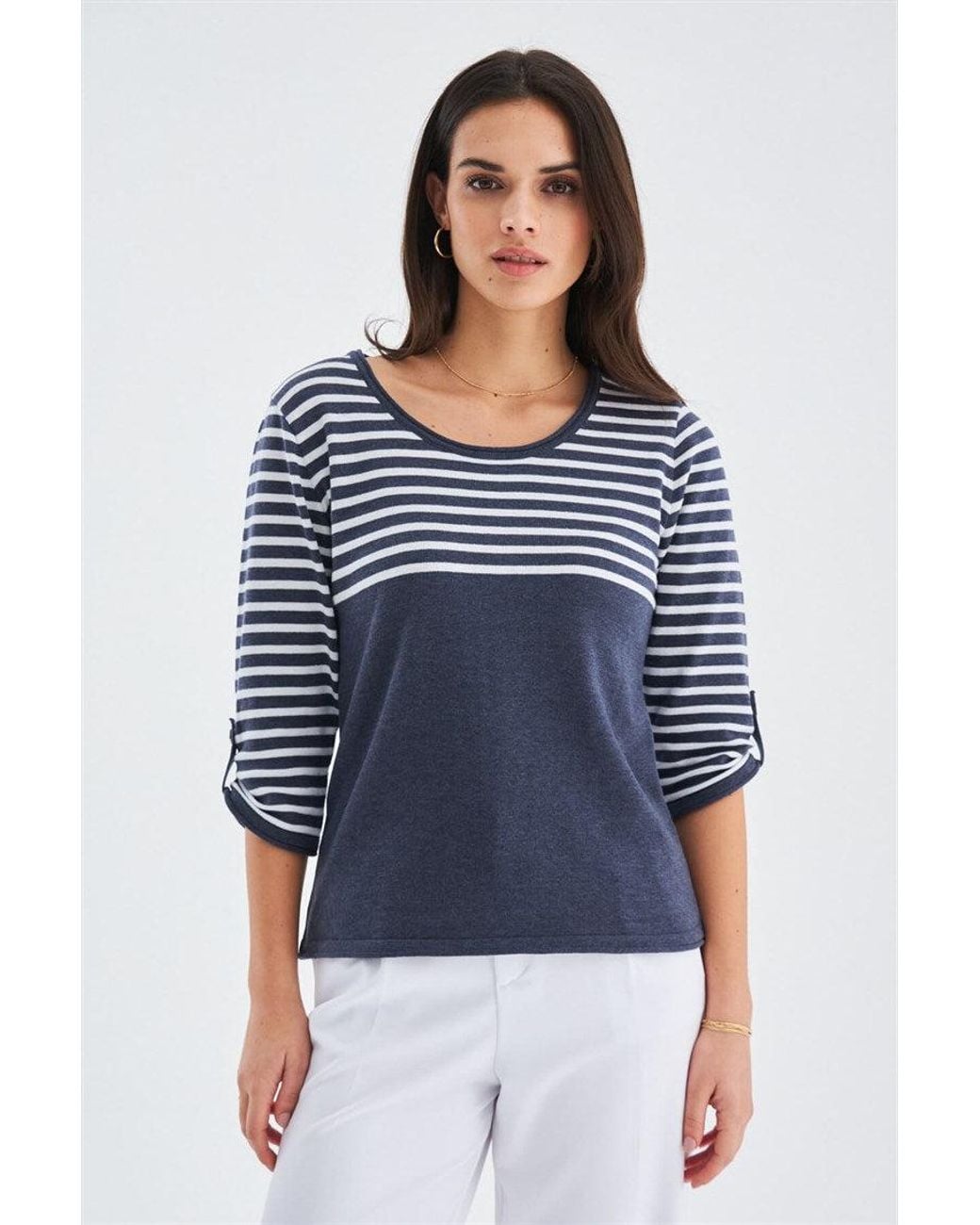 Peraluna Blue Sailor Striped Knitwear 3/4 Sleeve Pullover