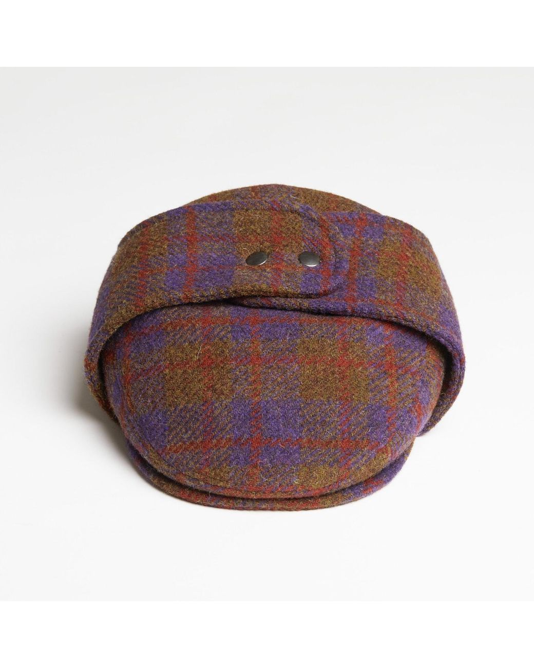 Dasmarca Hats Red Logan Grape Tweed Wool Checks Italian Cap With Earflaps Trapper for men