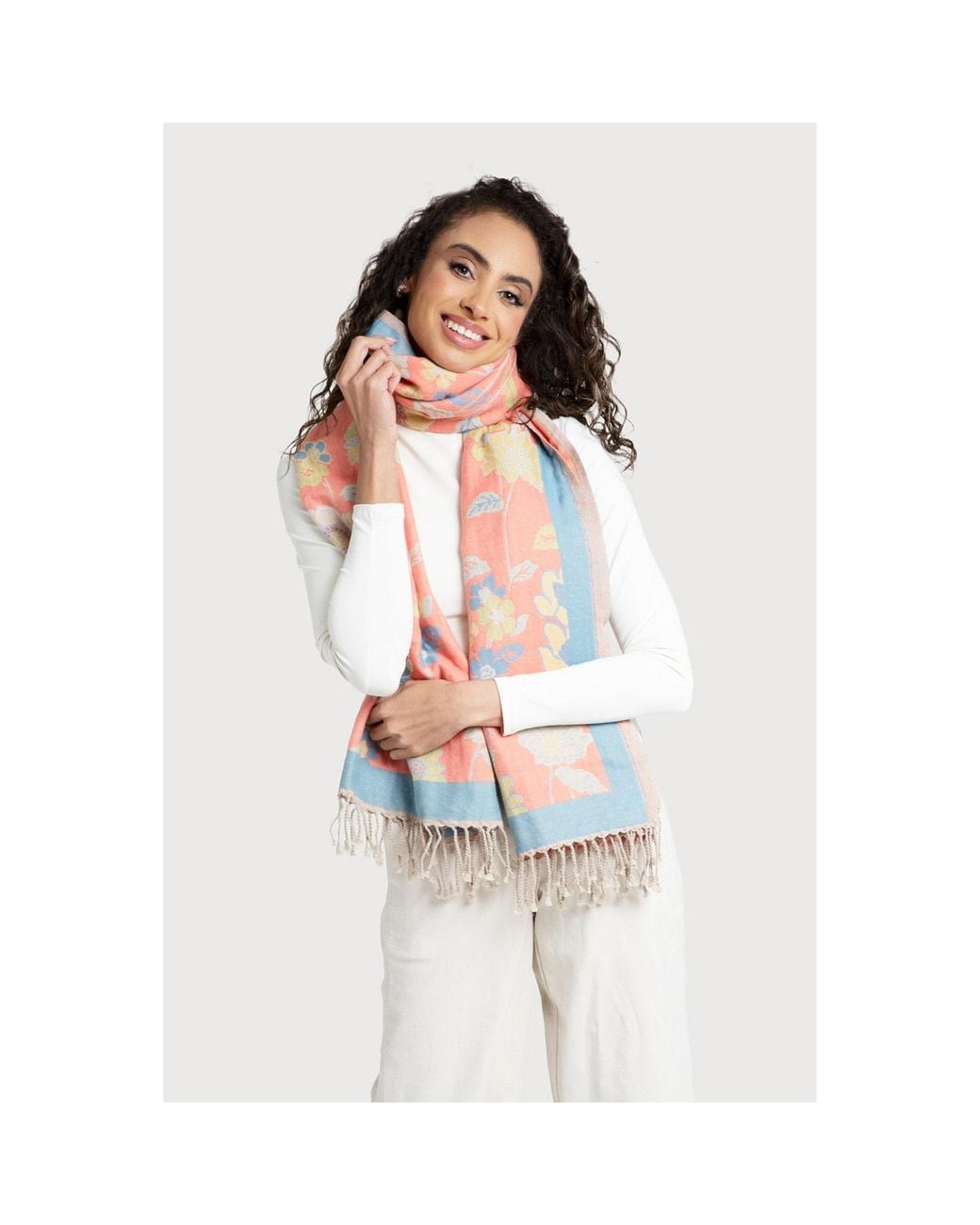Saachi Blue Fiore Pastel Reversible Aqua Scarf