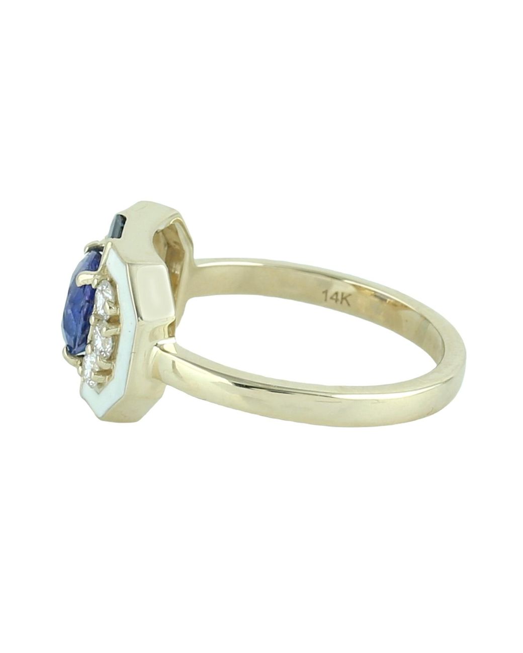 Artisan Blue 14K Sapphire, Diamond & Enamel Art Deco Ring