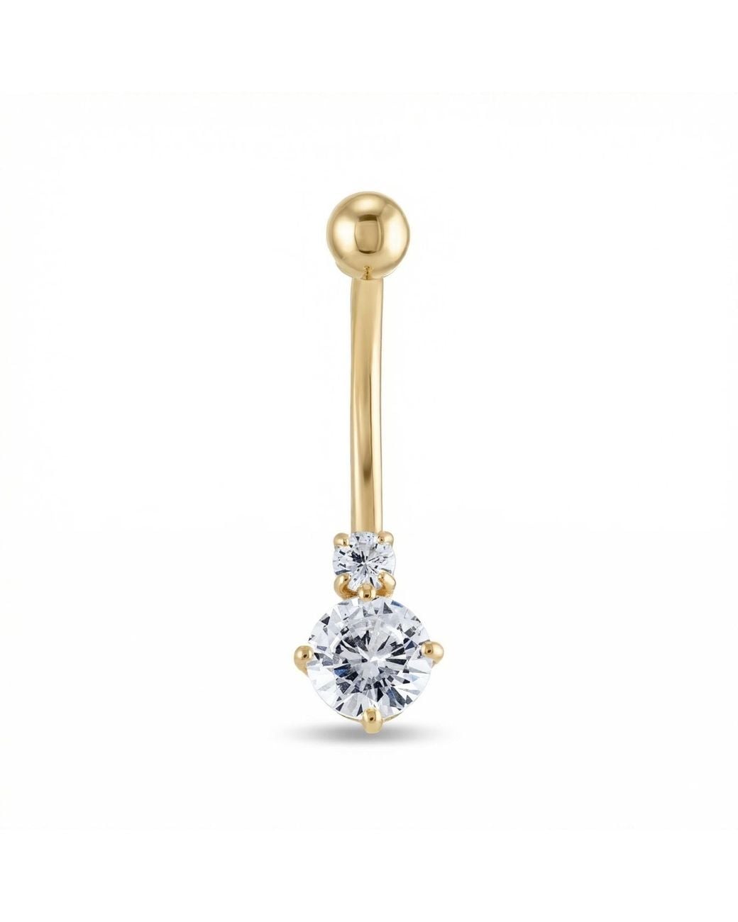 Zahav Jewelry Metallic 10K Solid 14G Double Cz Belly Ring