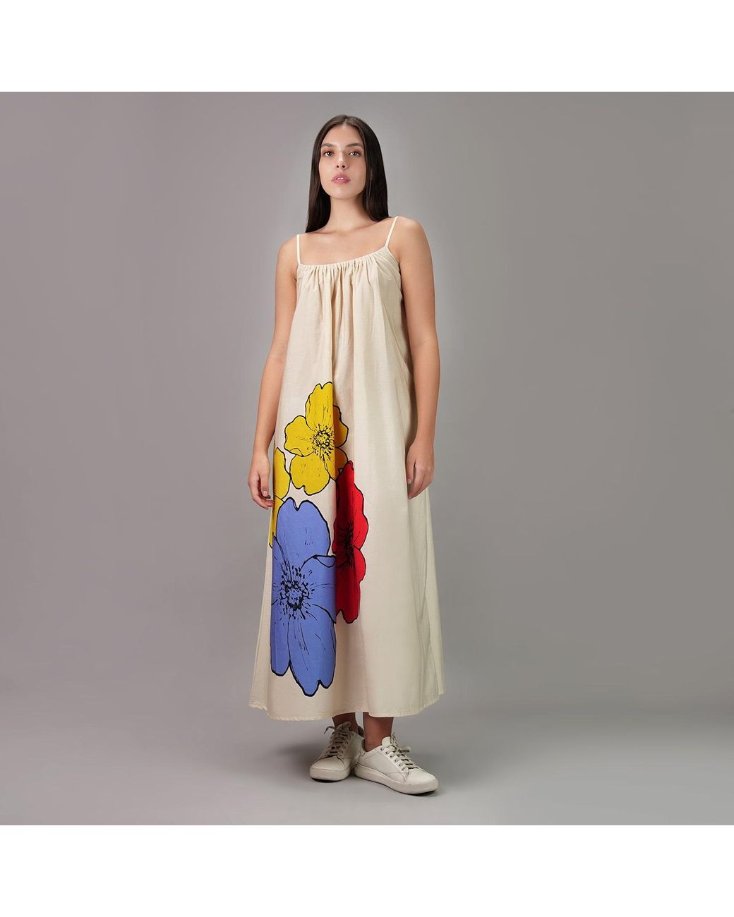 DHARA SHETH DUBAI White No. Three Floral Art Spaghetti Strap Maxi Dress