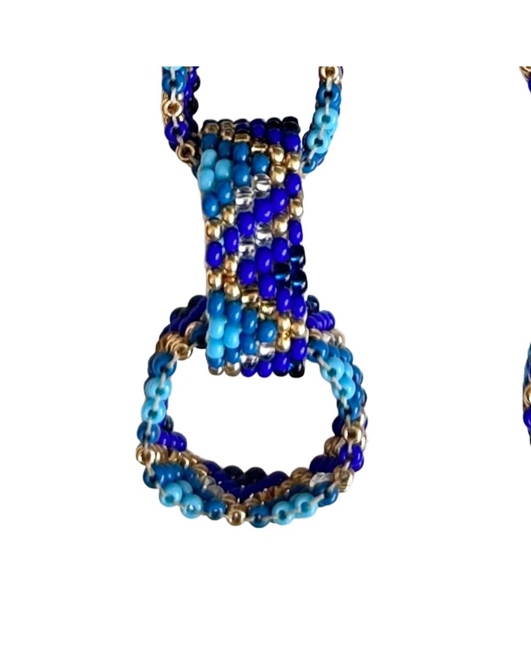 Iliana Arrazola Blue Bold Chunky Link, Dangle Earrings, Glass Beads, Beaded Jewelry