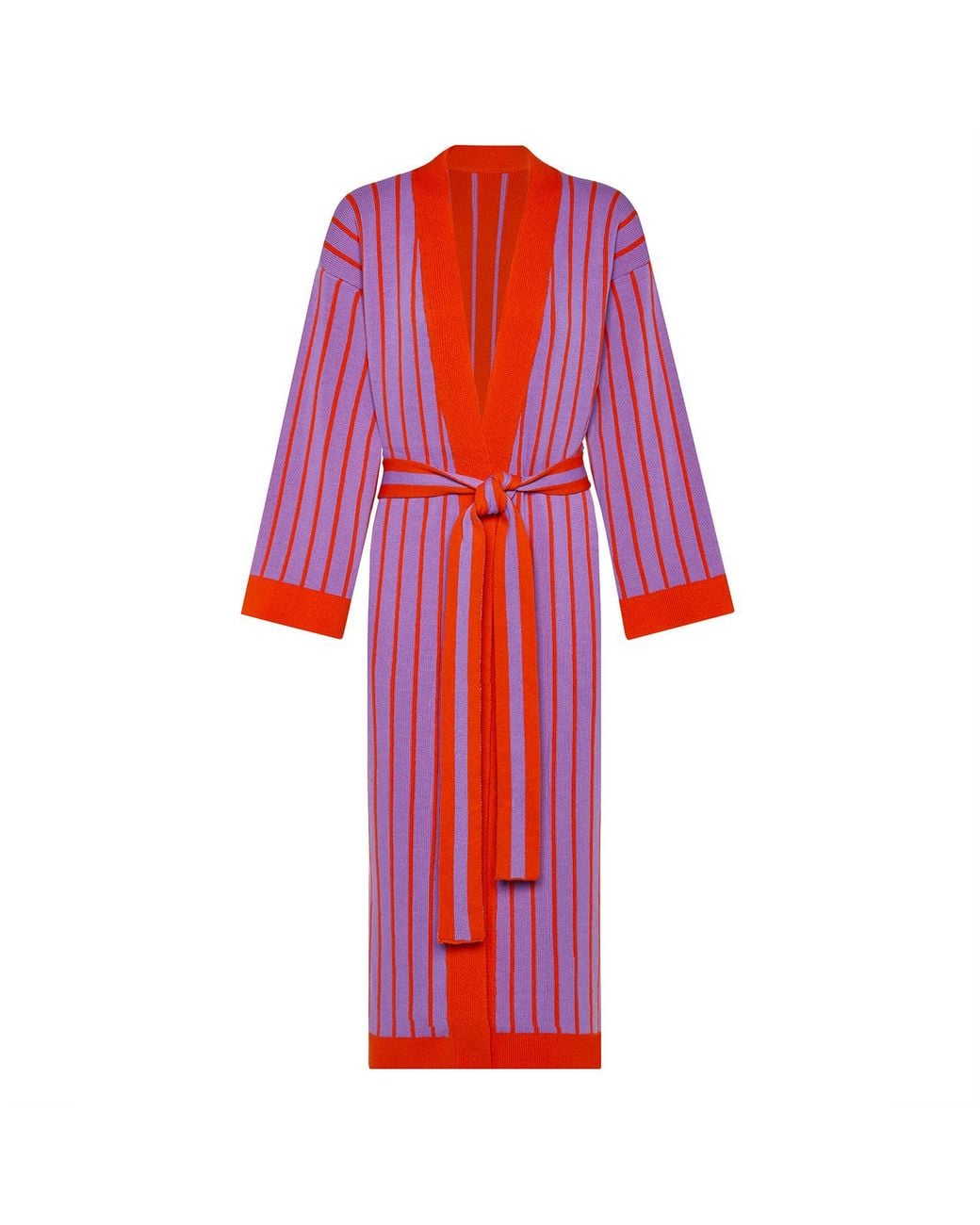 INGMARSON Red Thin Striped Long Wool & Cashmere Cardigan