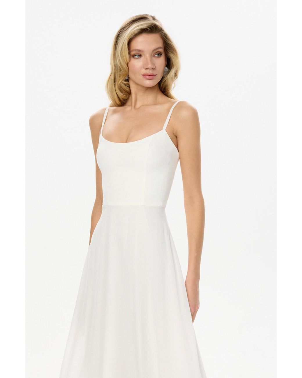 POST MERIDIEM White Milk Flounce Bustier Midi Dress