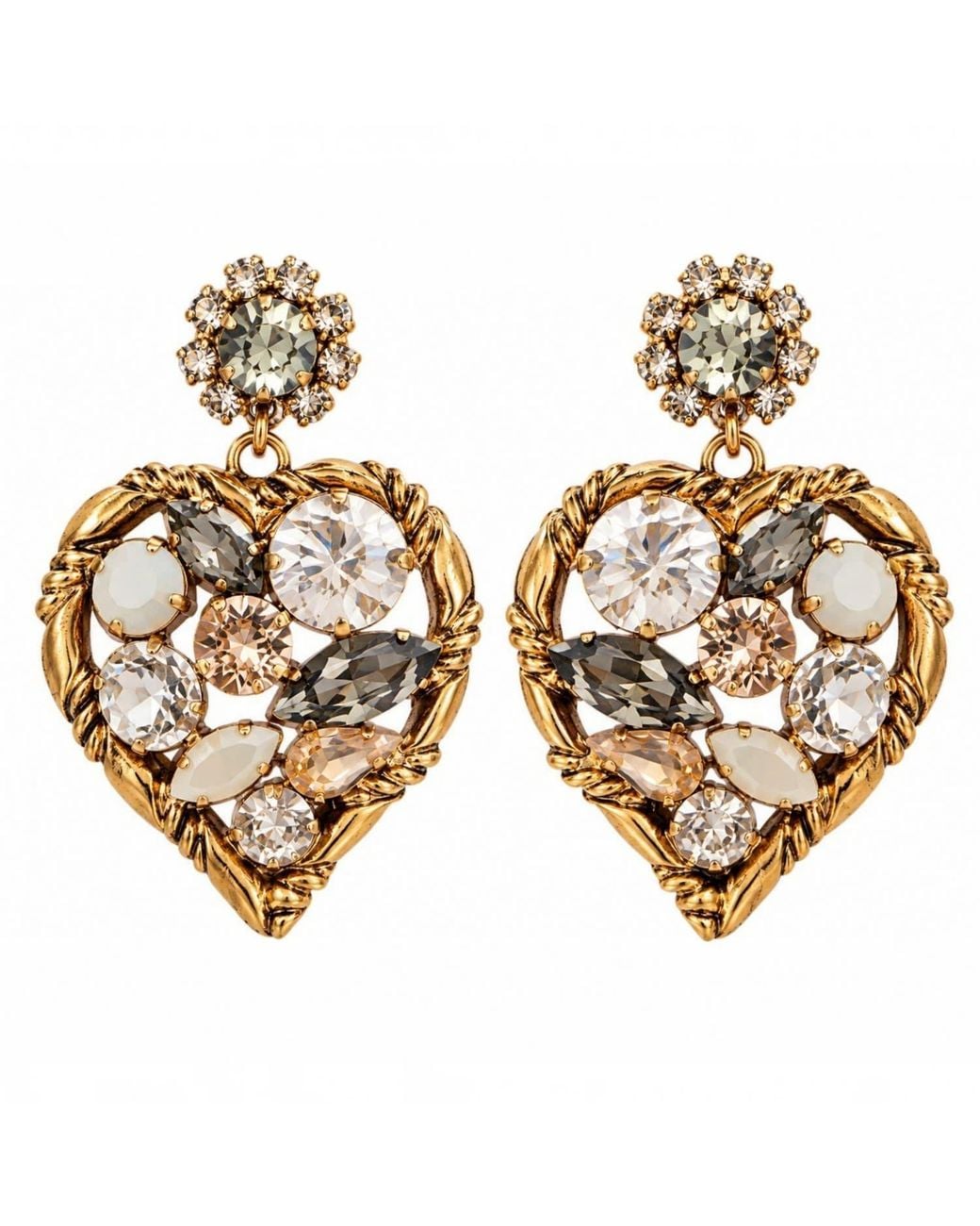Vstyle Metallic Crystal Heart Statement Earrings