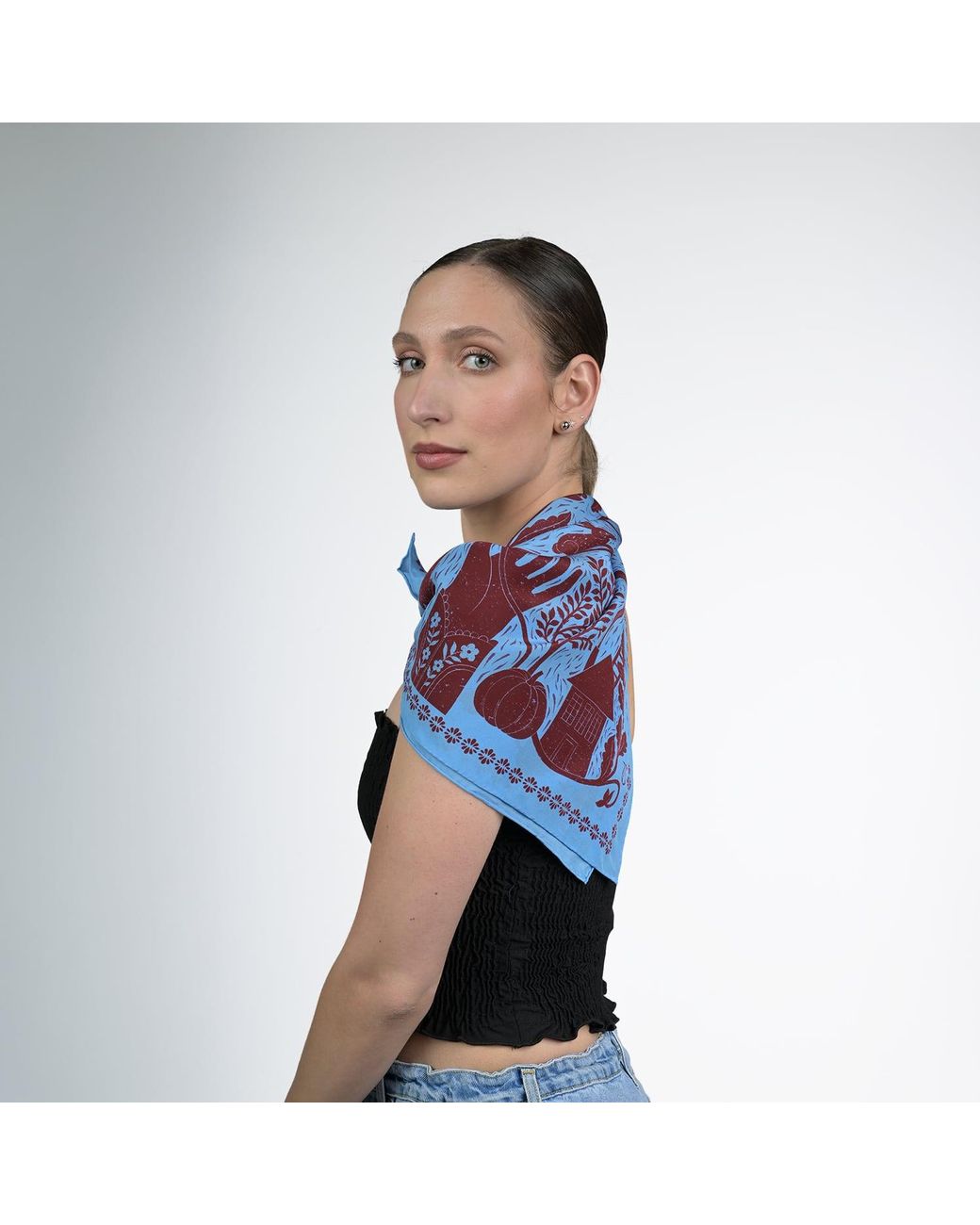 Silk&Soul Blue Folk Motif Silk Scarf