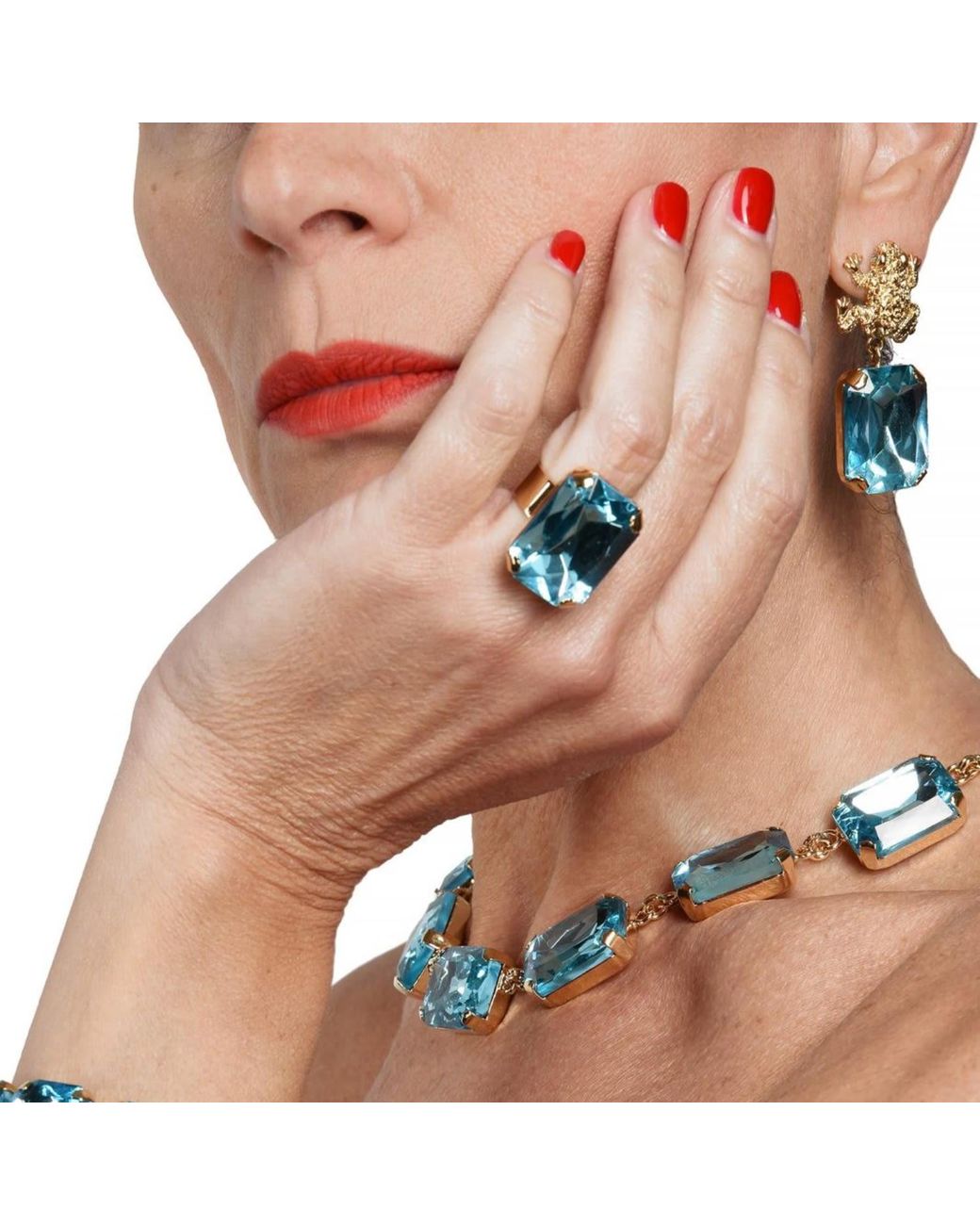 Addicted Blue Celeste Ring Plated With Light Crystal