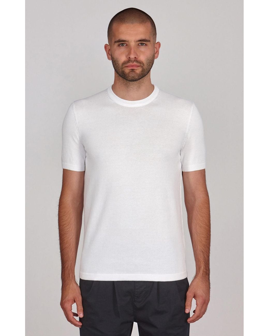 Paul James Knitwear White Midweight Julius Cotton Knitted T-Shirt for men