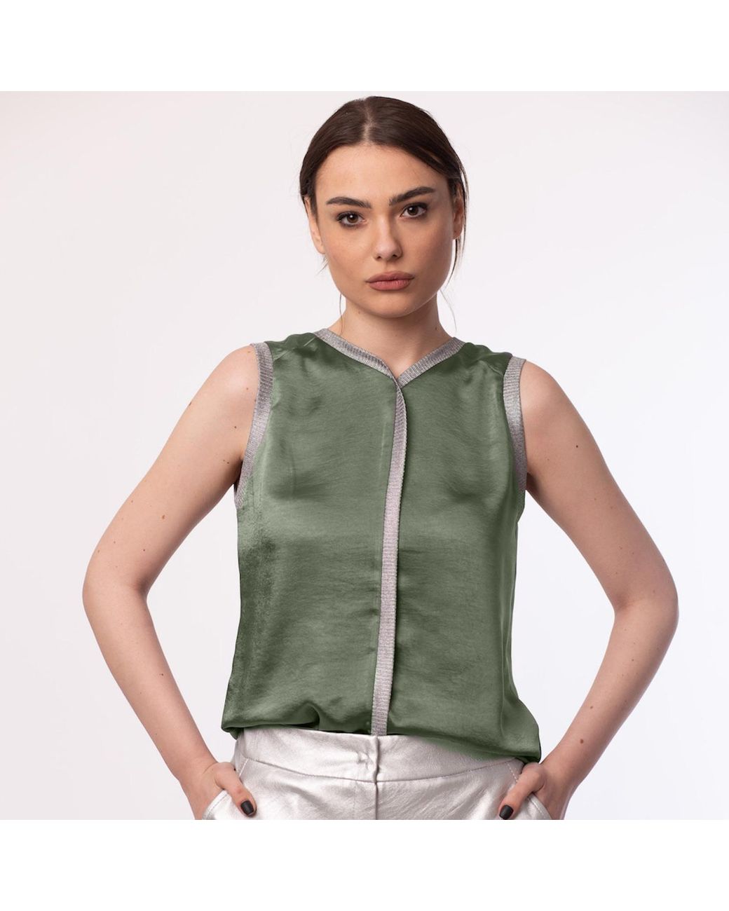 Silvia Serban Green Reversible Satin Top