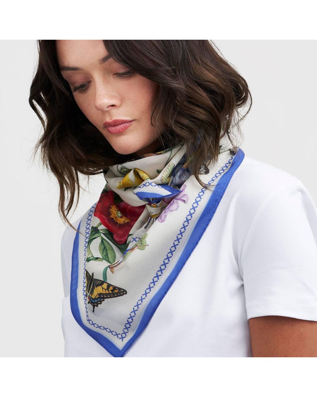 Fable England White Agnes Tales Square Silk Blend Scarf