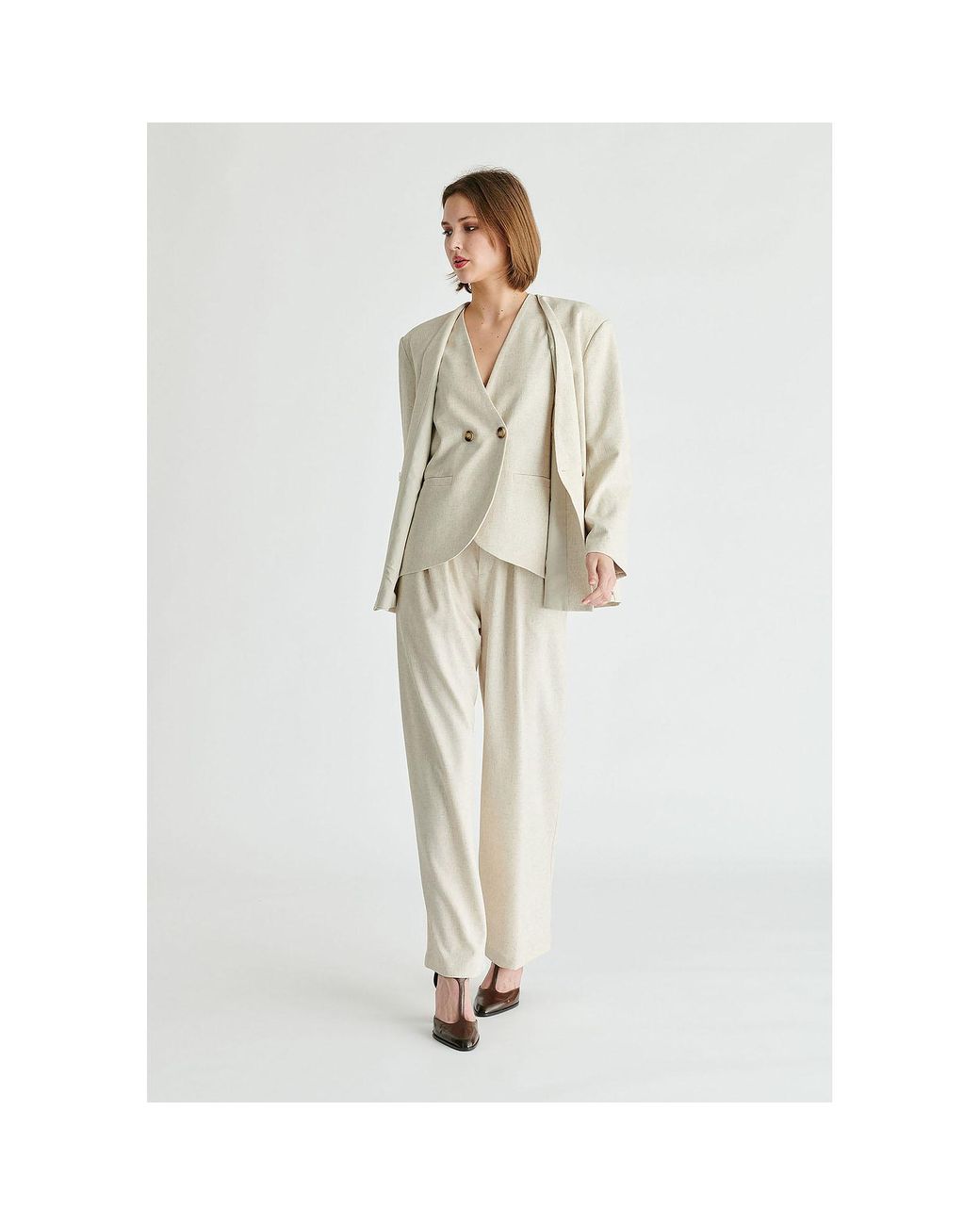 Paisie Natural Neutrals Drop Shoulder Double Breasted Blazer