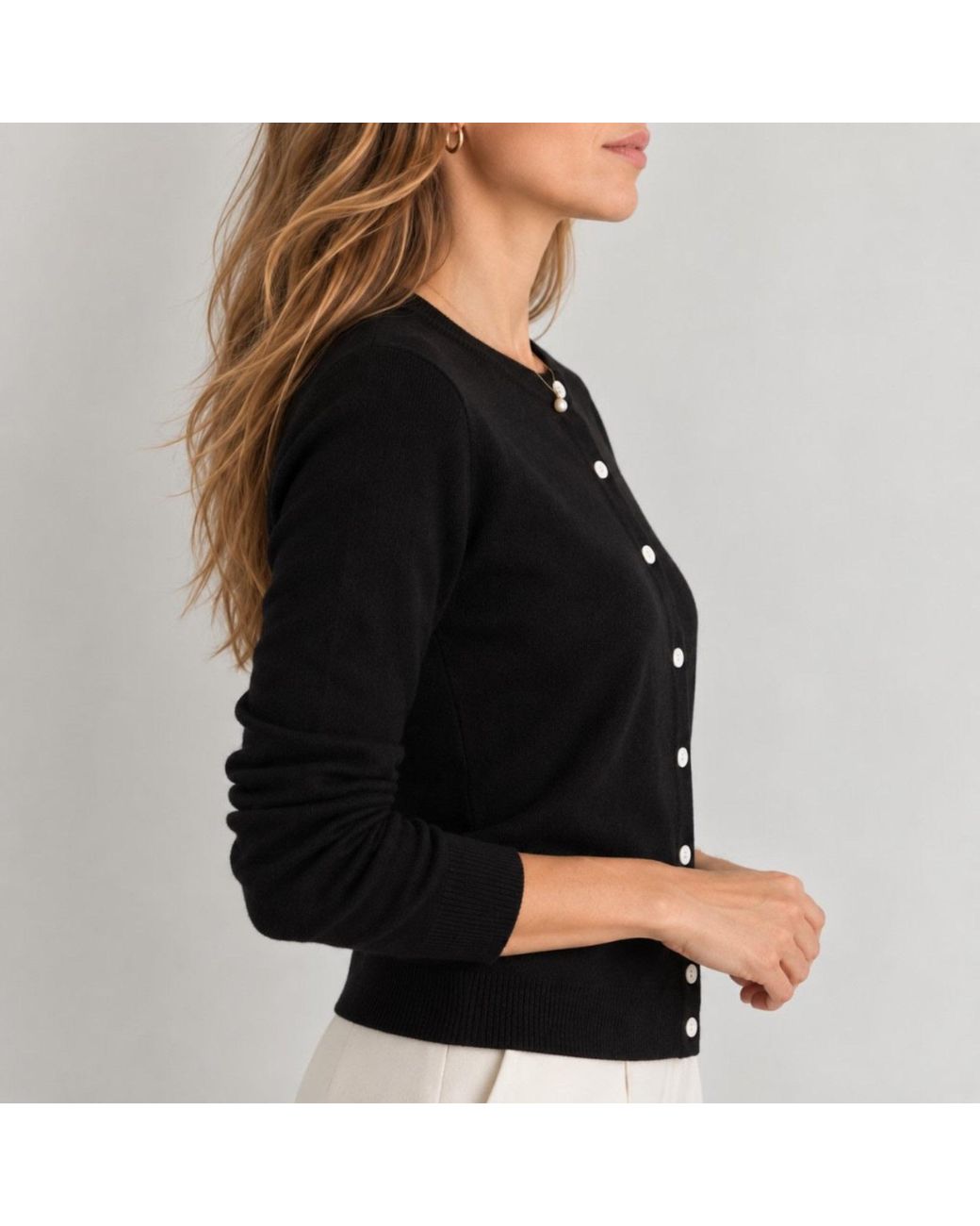 Nuvv Collection Black Fine Knit Cardigan With Buttons Wool And Cashmere Blend Italian Yarn