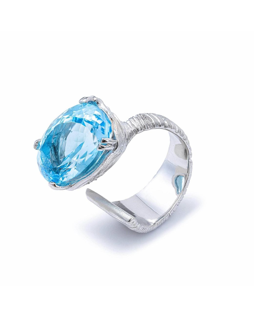 German Kabirski Blue Velis Open Ring With Natural Oval Cut Topaz
