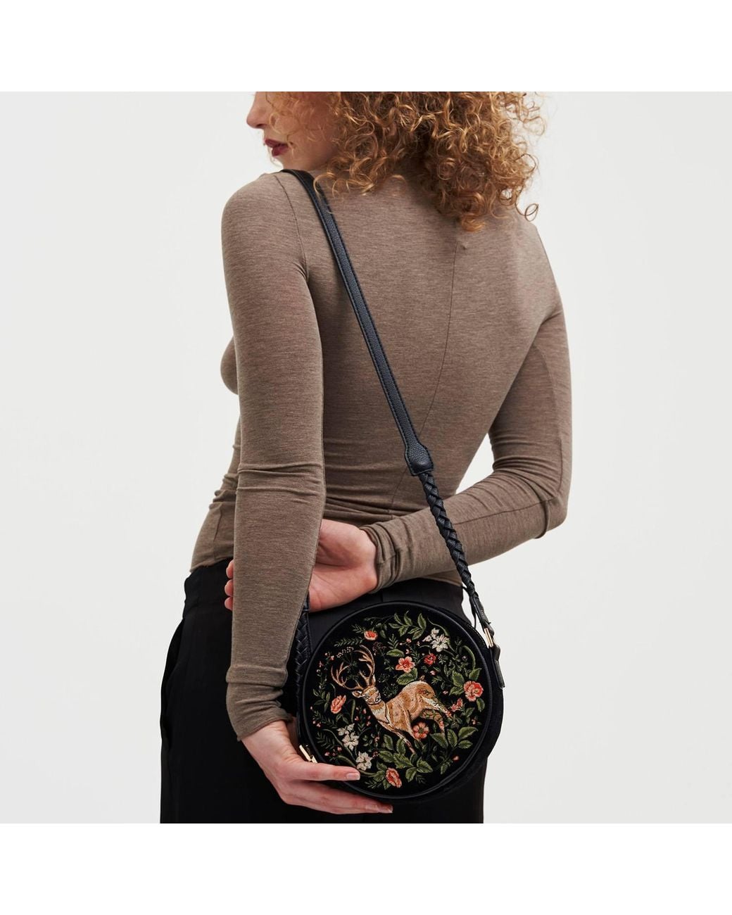 Fable England Black Embroidered Circle Bag