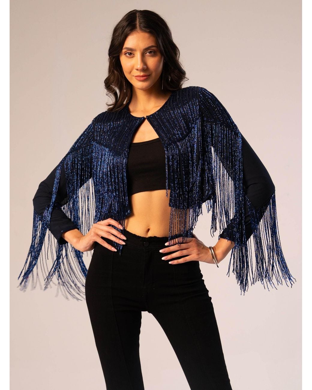 Rose & Nancy Blue Scarlett Fringe Jacket