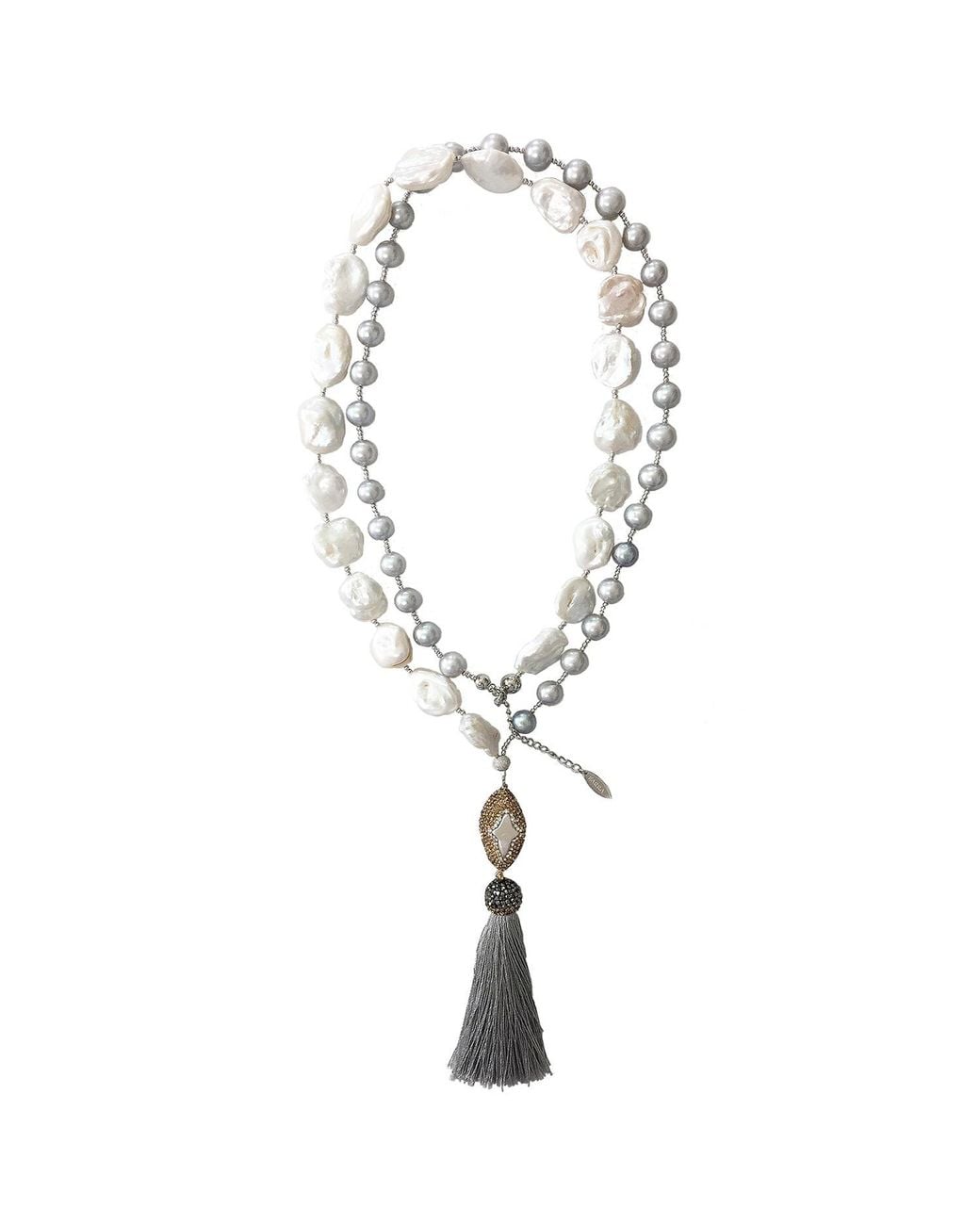 Farra Metallic Freshwater Pearls Multi-Way Tassel Necklace