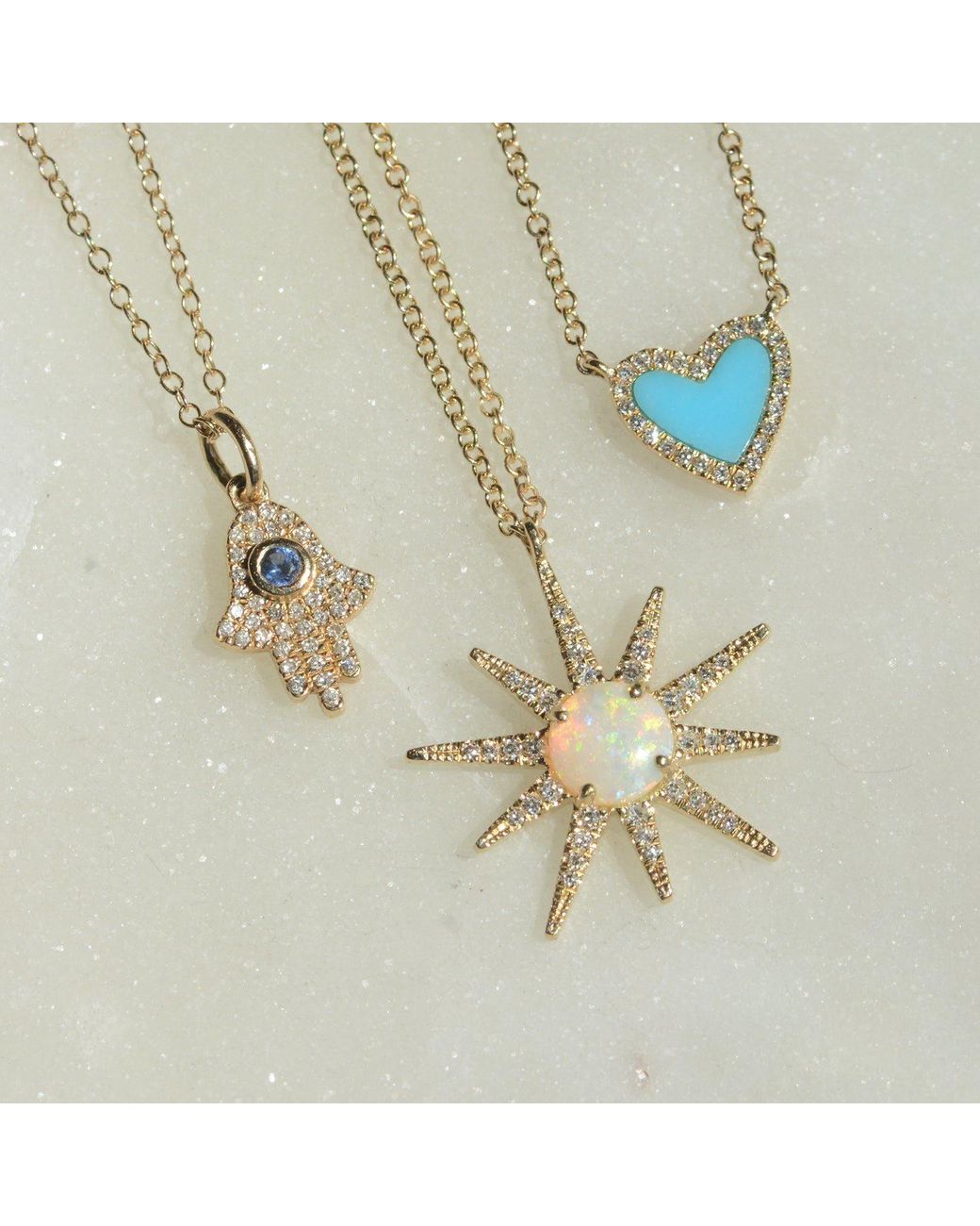 KAMARIA Metallic Hamsa Hand Necklace With Sapphire & Diamonds