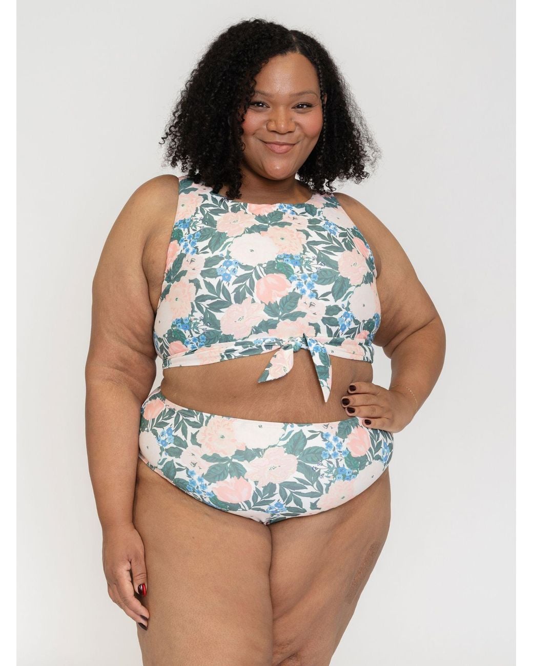 Lime Ricki Swimwear Blue Bouquet Knotted Crop Top