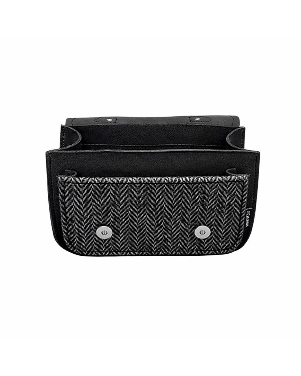 Zatchels Black Handmade Tannery Leather & Tweed Cross Body Micro Satchel Plus
