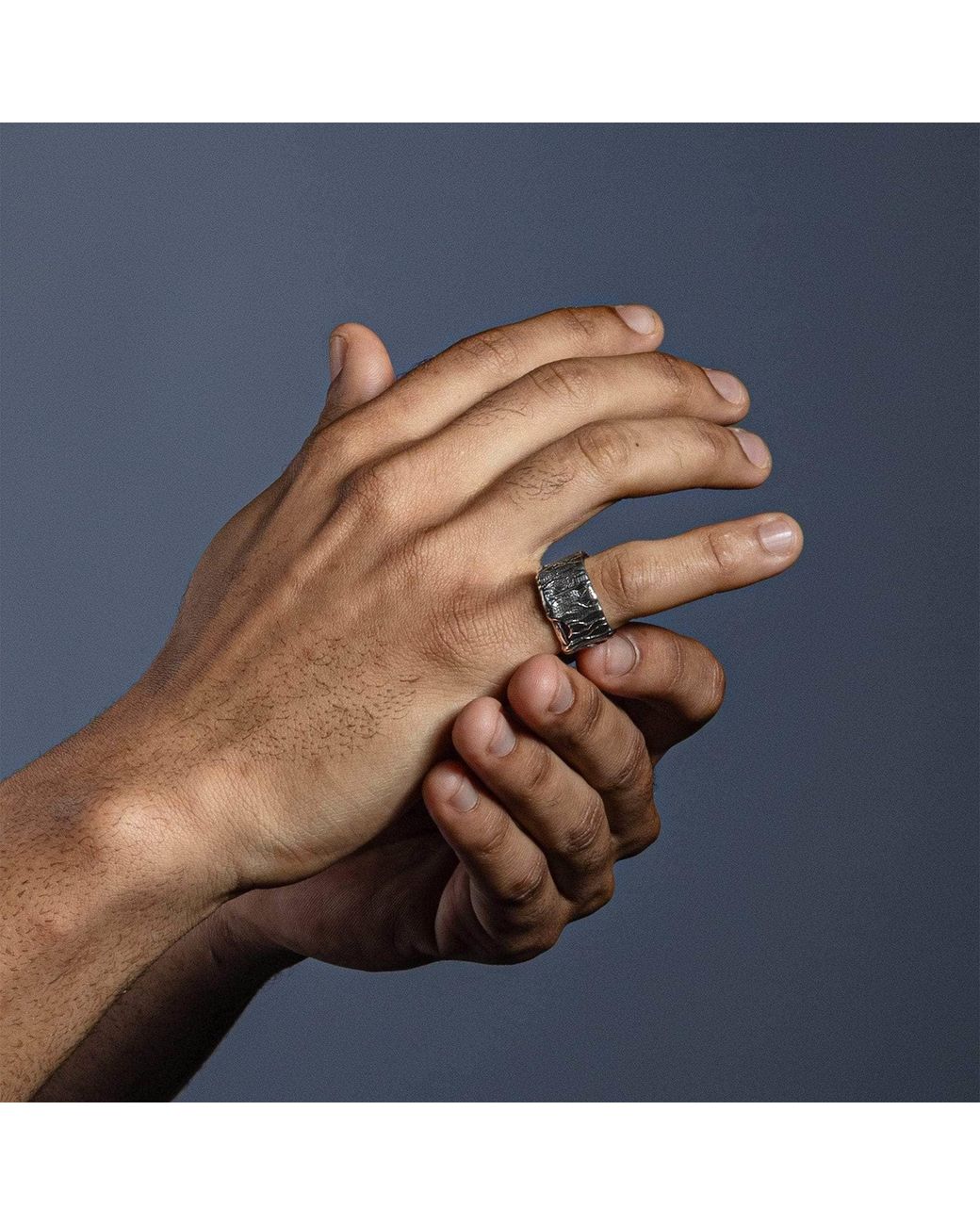 German Kabirski Metallic Veldt Oxidized Ring With Organic Wrinkled Texture for men
