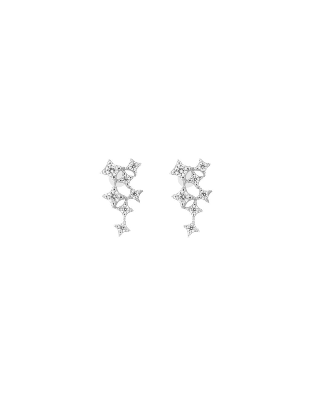 Seven Saints White Star Cluster Stud Earring With Zirconia Diamond, Rhodium