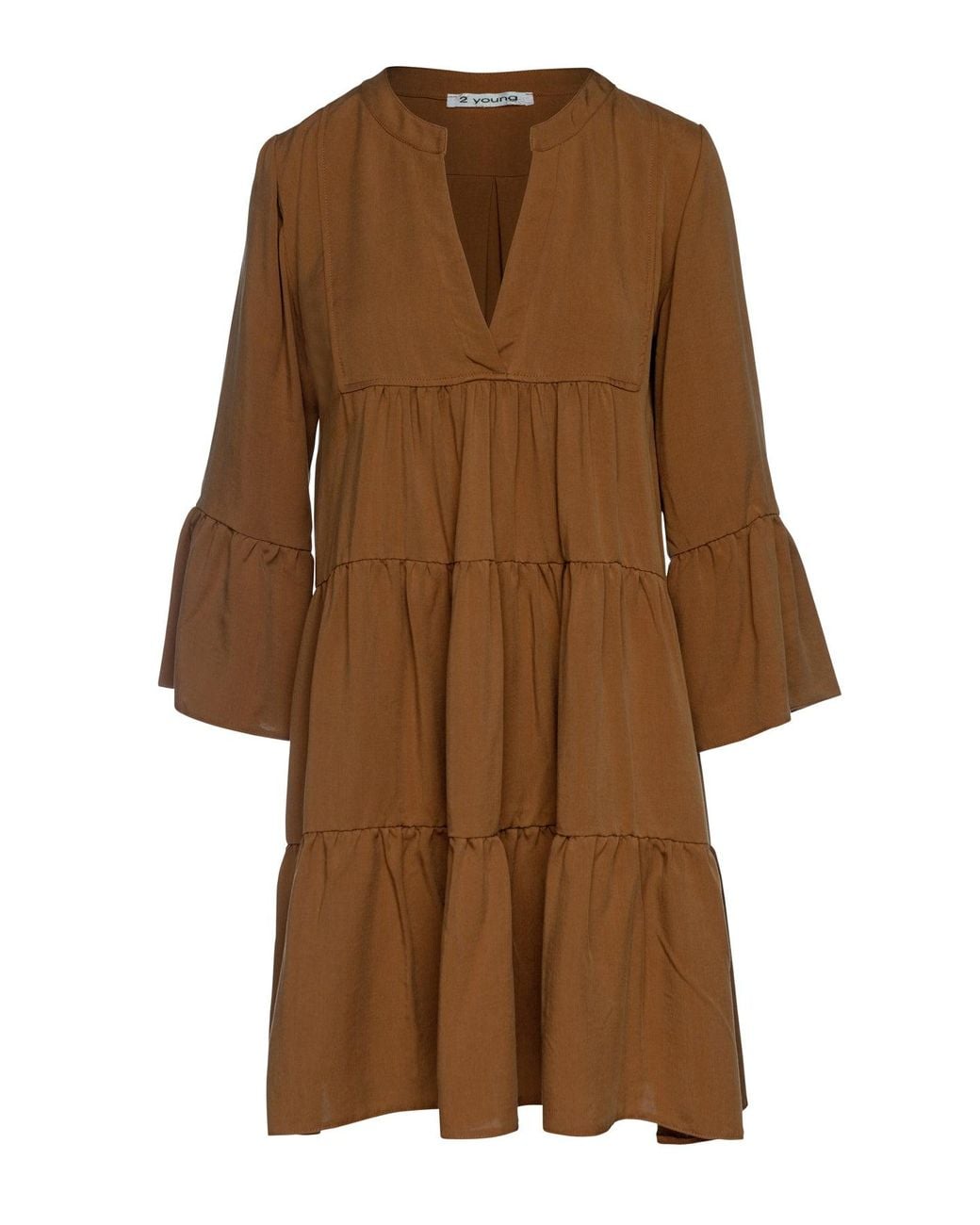 Conquista Brown Chocolate Tencel Gathered Seams Dress