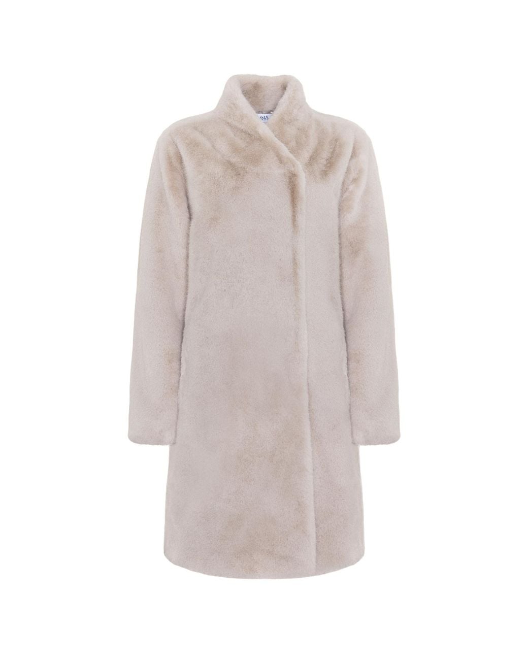 ISSY LONDON Gray Neutrals Margot Funnel Neck Faux Fur Coat Oatmeal