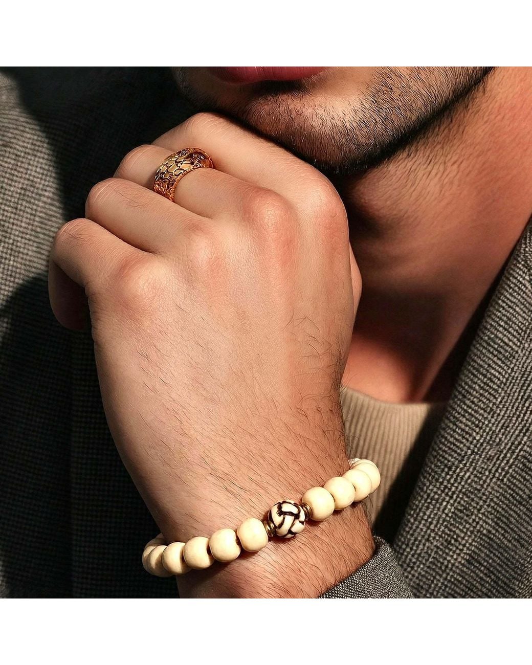 Persia Dona Jewelry Metallic Knot Meets Tibetan Bone Bracelet for men