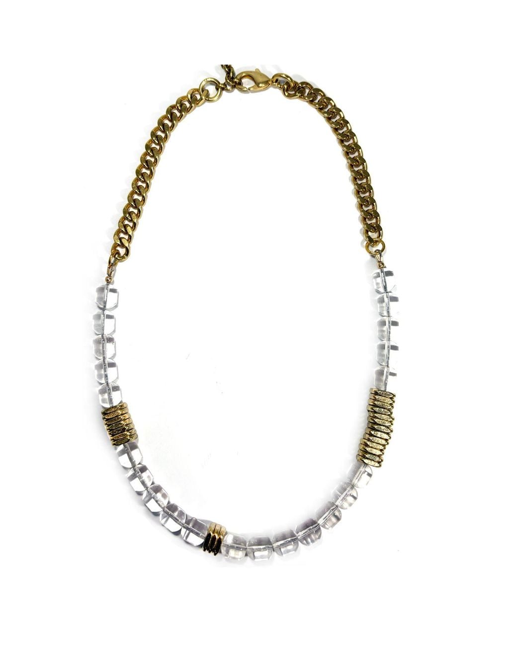 Rachel Nathan Metallic Rock Quartz Barrel & Brass Heishi Necklace