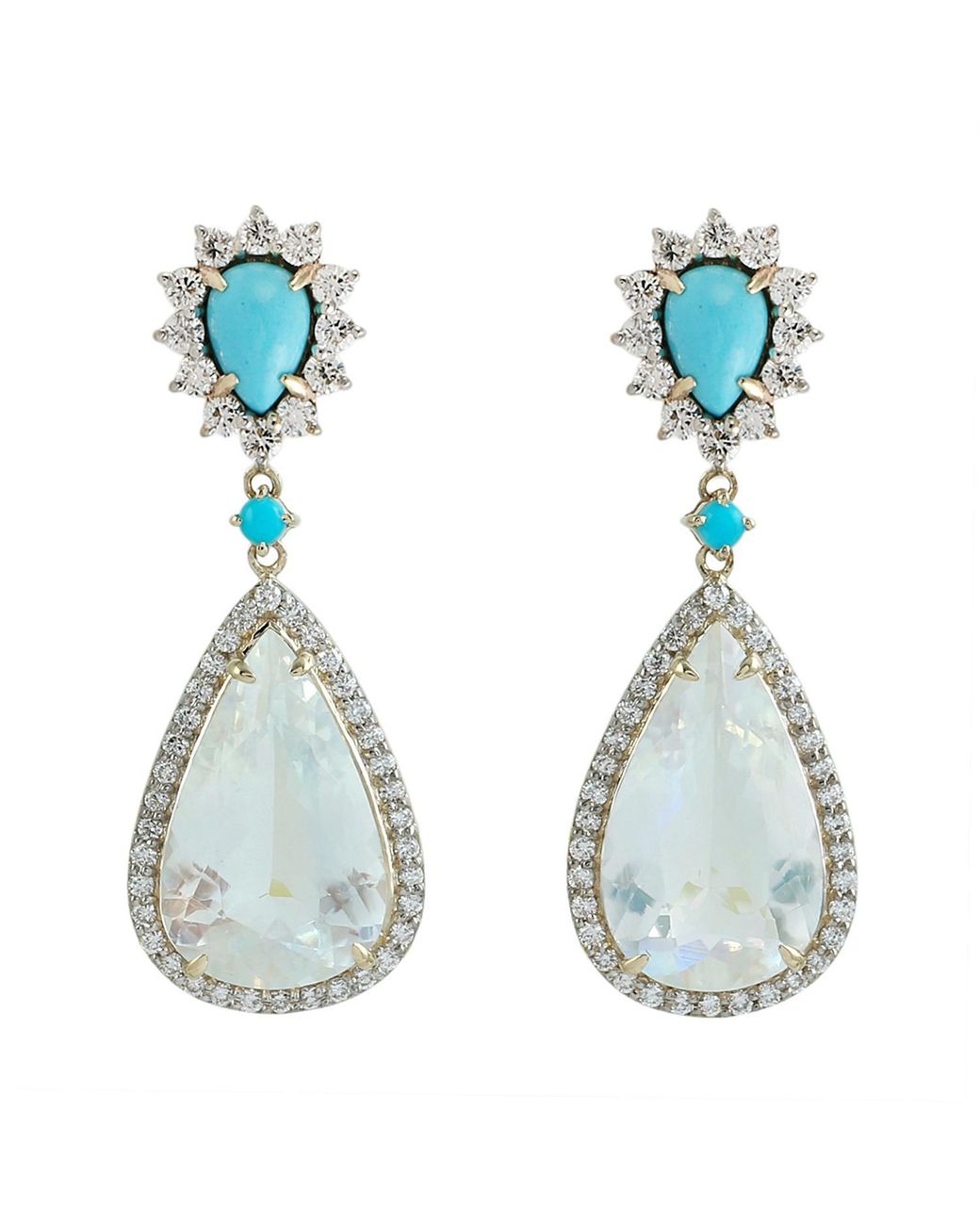Artisan Blue Moonstone, & Diamond Drop Earrings
