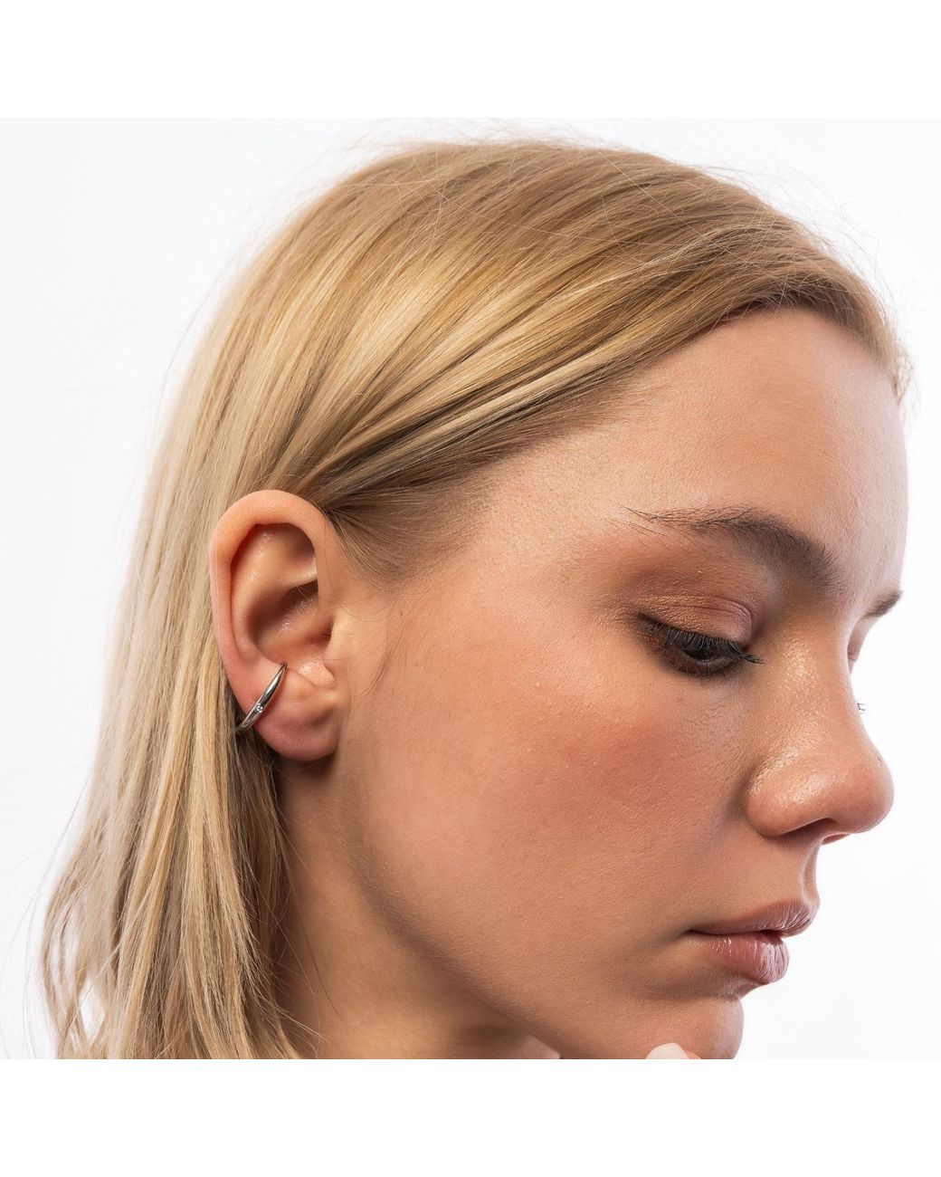 Spero London Metallic Fine Diamond Sterling Ear Suspension Semi-Hoop Earrings