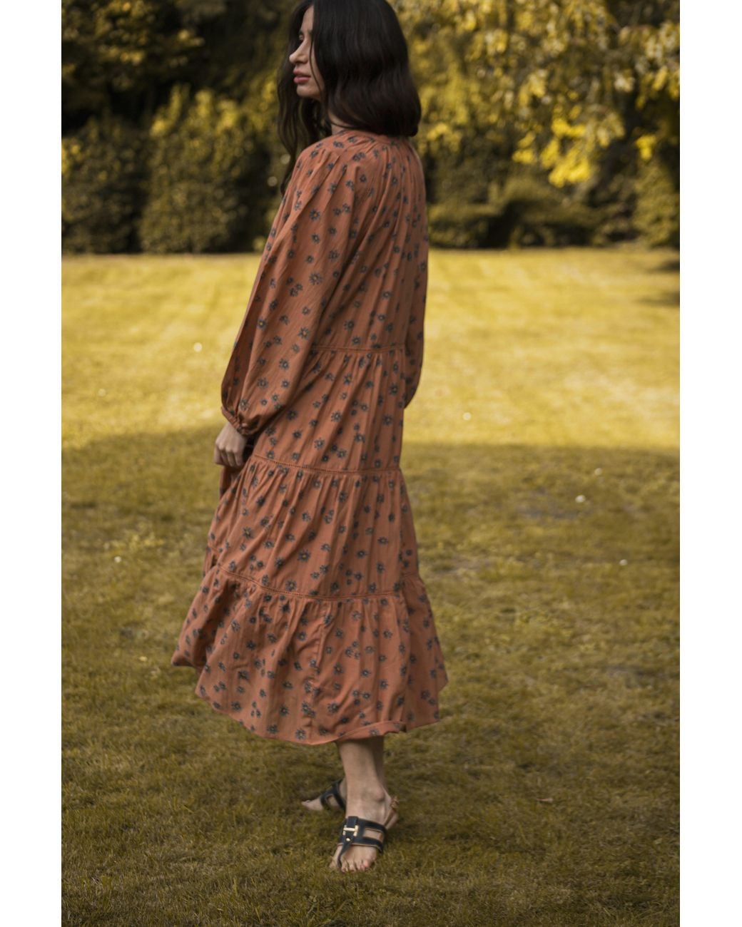 Em & Shi Brown Cinnamon Daisy Tiered Dress
