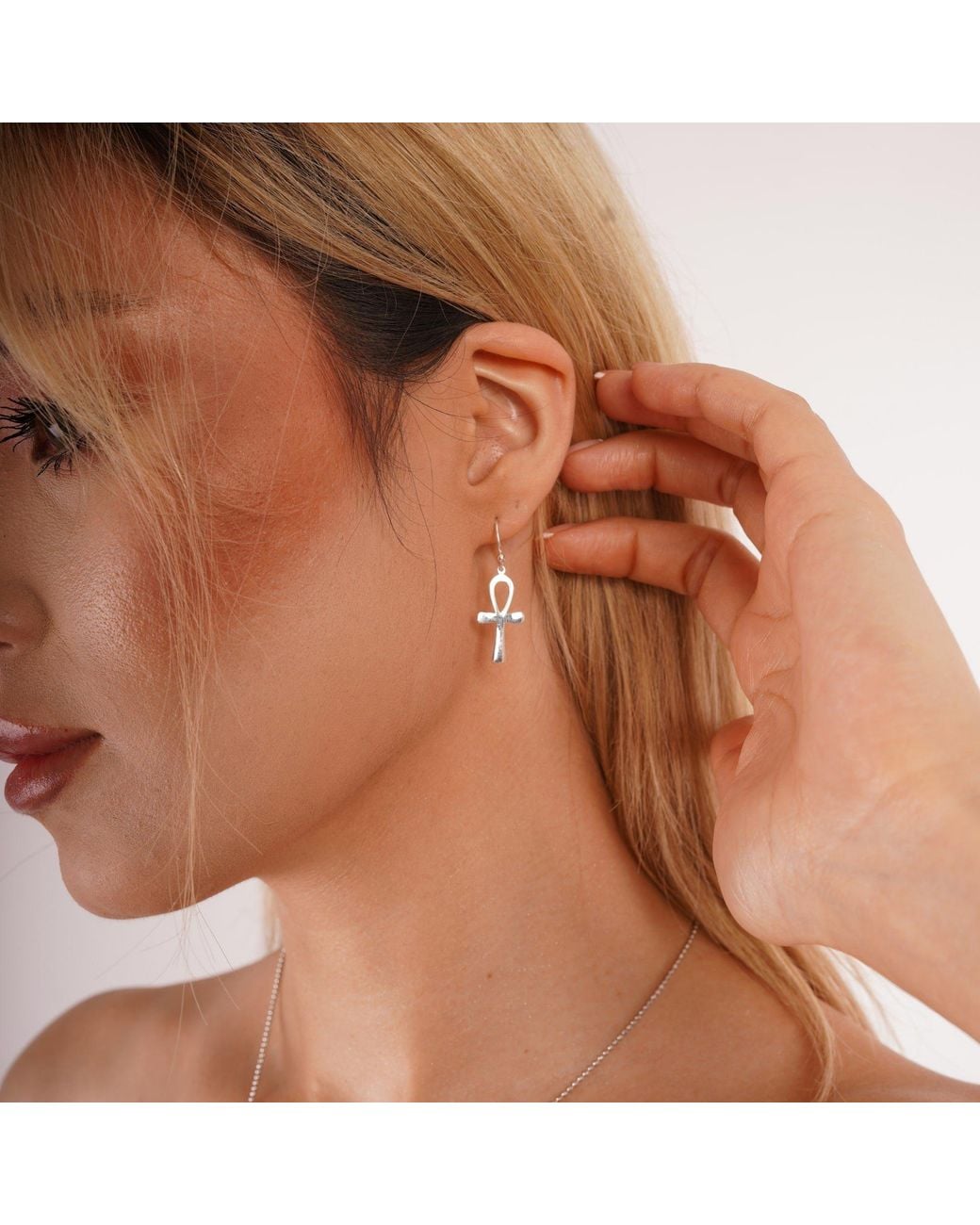 Spero London White Sterling Egyptian Ankh Drop Earrings
