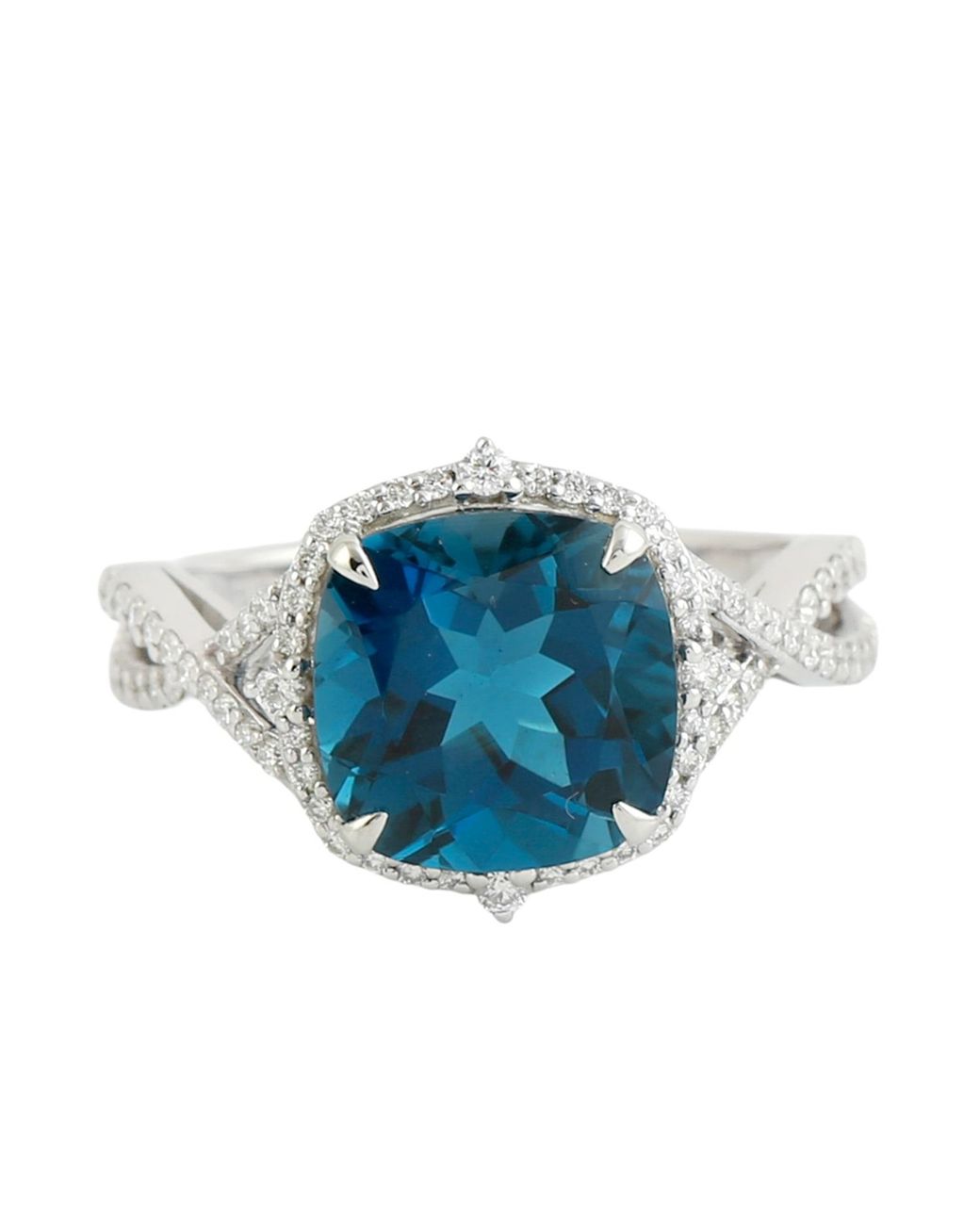 Artisan Blue London Topaz & Diamond Halo Ring