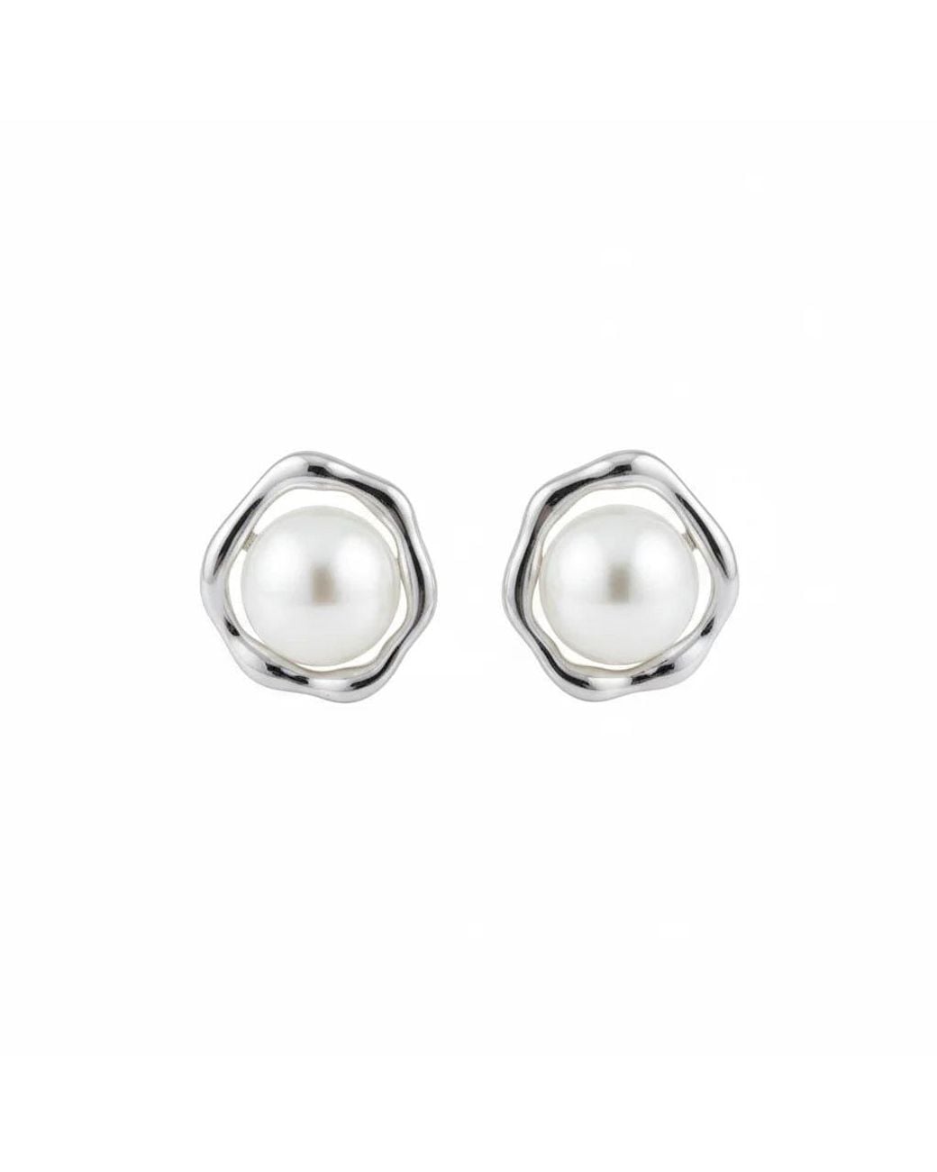 Angel Barocco Metallic Freshwater Round Pearl Stud Earrings