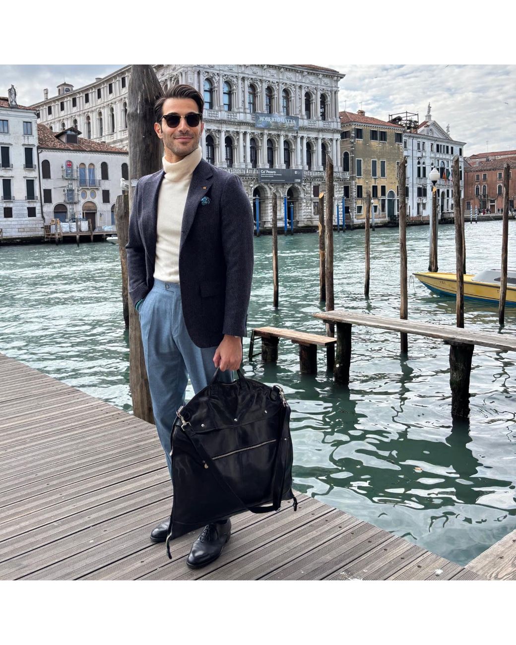 Time Resistance Black Leather Garment Bag for men