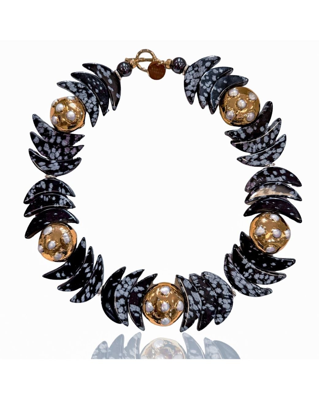 Edgar Navarro Jewelry Blue Edgar Navarro Snow Obsidian & Pearls Moon Phases Necklace