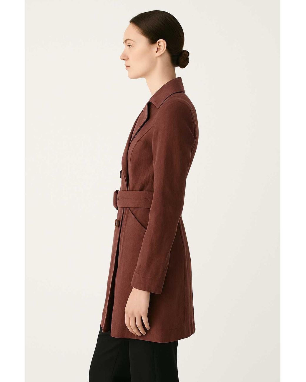 Conquista Red Double-Breasted Belted Trench Jacket