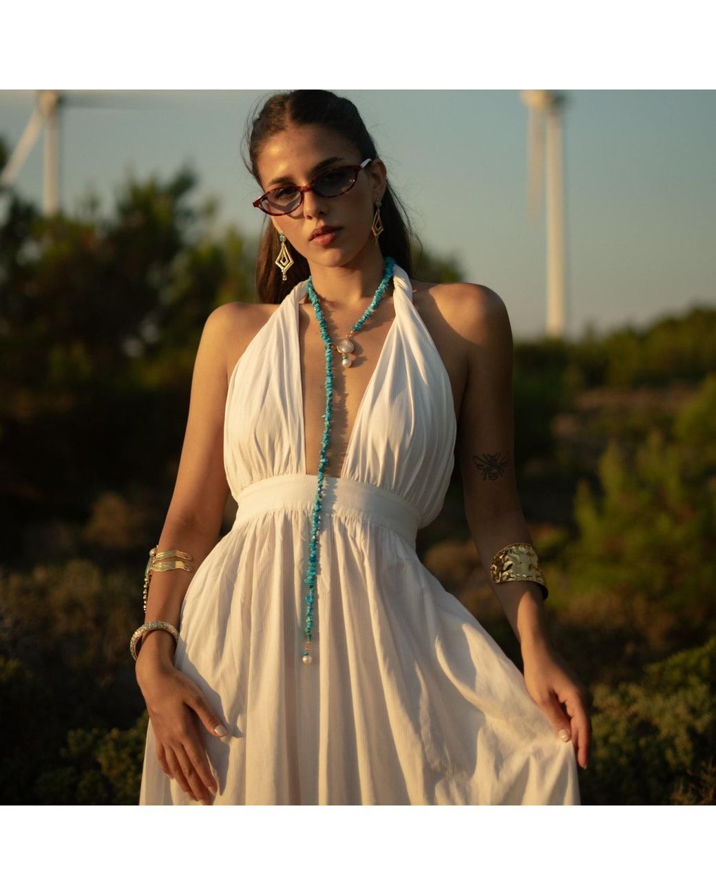 Ebru Jewelry Metallic Lariat Necklace With Baroque Pearls