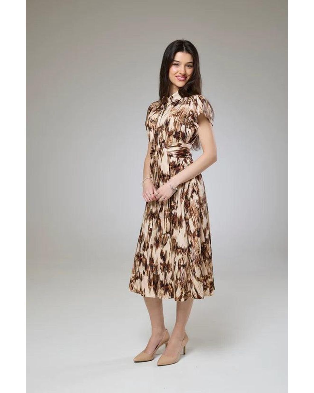 Lioness by Tf Brown Desert Safari Short Sleeve Shirt Dress