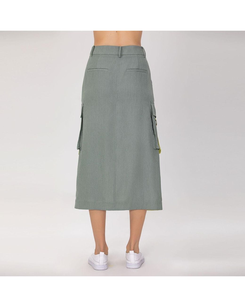 Smart and Joy Gray Midi Cargo Skirt With Flap Pockets